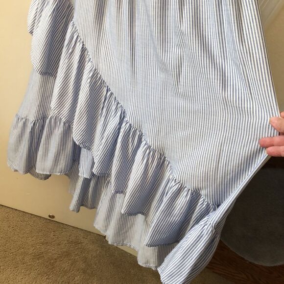 Sans Souci Stripe Off The Shoulder Maxi Dress Size M Blue/white Gently Used - Picture 3 of 5